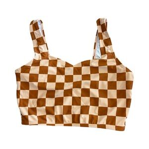 NWOT Med 8/10 Women’s Brown and Cream Checkered Bikini Tankini Top Coral Reef